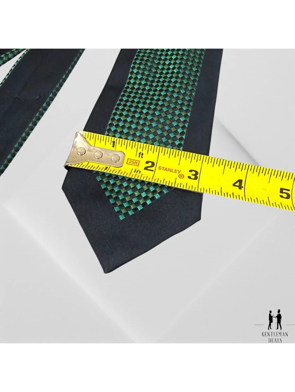 Revillon Paris Neck Tie Necktie Silk blue Green Woven Basket Weave 57x3.1/4